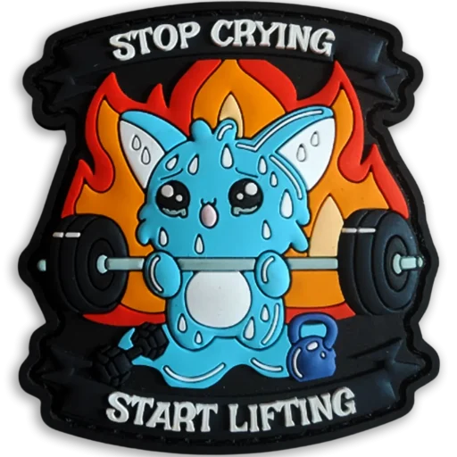 Patch avec illustration manga fitness et slogan &laquo; Stop crying, start lifting &raquo;,