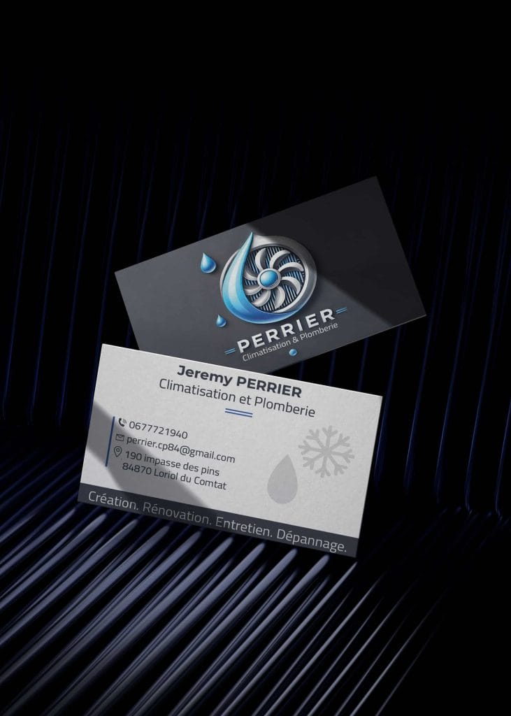 Carte de visite pour l'entreprise de climatisation et plomberie "Perrier"
